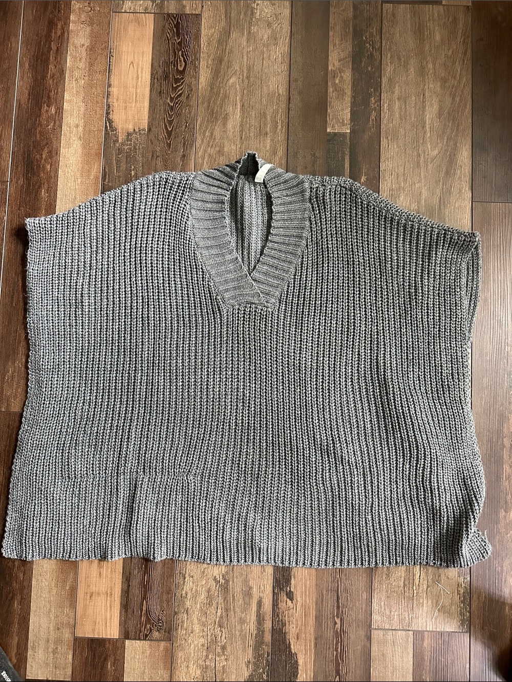 Love Oversized V-Neck Chunky Knit Poncho - Gray